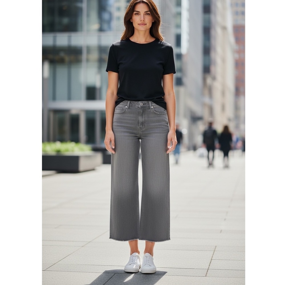 Oat New York Grey Wide Leg High Rise Raw Hem Pants 12/31 Womens Minimalist Boho